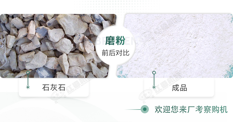石灰石經(jīng)過(guò)雷蒙磨粉機(jī)加工的前后對(duì)比圖